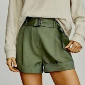 Elizabeth and James High Waist Olive Green Utility Paperbag Belted Shorts 2/26